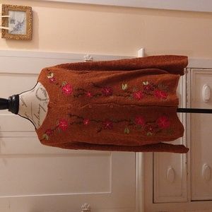 Jh collectibles woman burnt orange embroidered cardigan Sz 1X